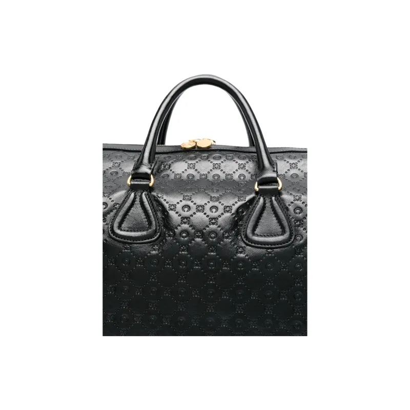 Marine Serre Cow Leather One Shoulder Handbag, Travel Bag Women's Black-3