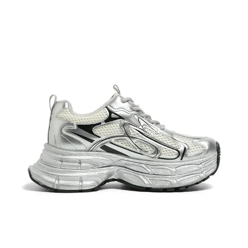 FOREVER 21 Cushioning, Wear Resistant Low Top Chunky Sneakers Women's Silver-1