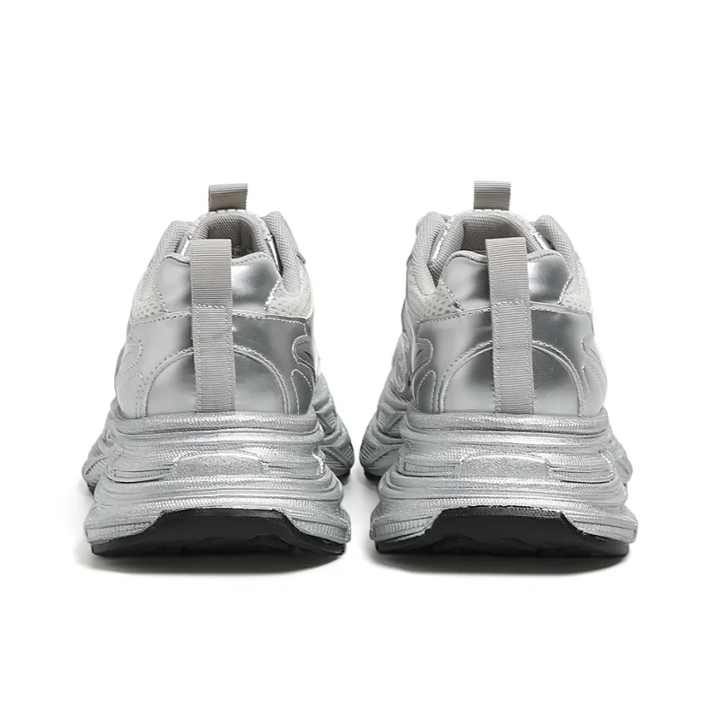 FOREVER 21 Cushioning, Wear Resistant Low Top Chunky Sneakers Women's Silver-4