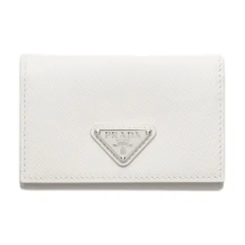 PRADA Saffiano Cow Leather Card Holder Women's White