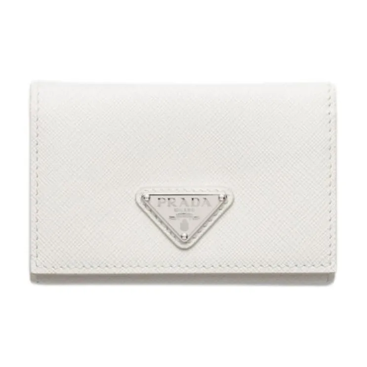 PRADA Saffiano Cow Leather Card Holder Women's White-0