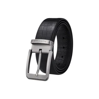 ELLE HOMME Cow Top Grain With Small Crocodile Pattern Leather Belts Men's Width 3.8cm