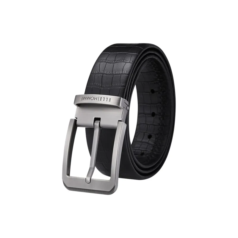 ELLE HOMME Cow Top Grain With Small Crocodile Pattern Leather Belts Men's Width 3.8cm-0