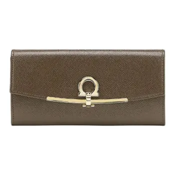 FERRAGAMO GANCINI Calfskin Wallet Women's Brown Green