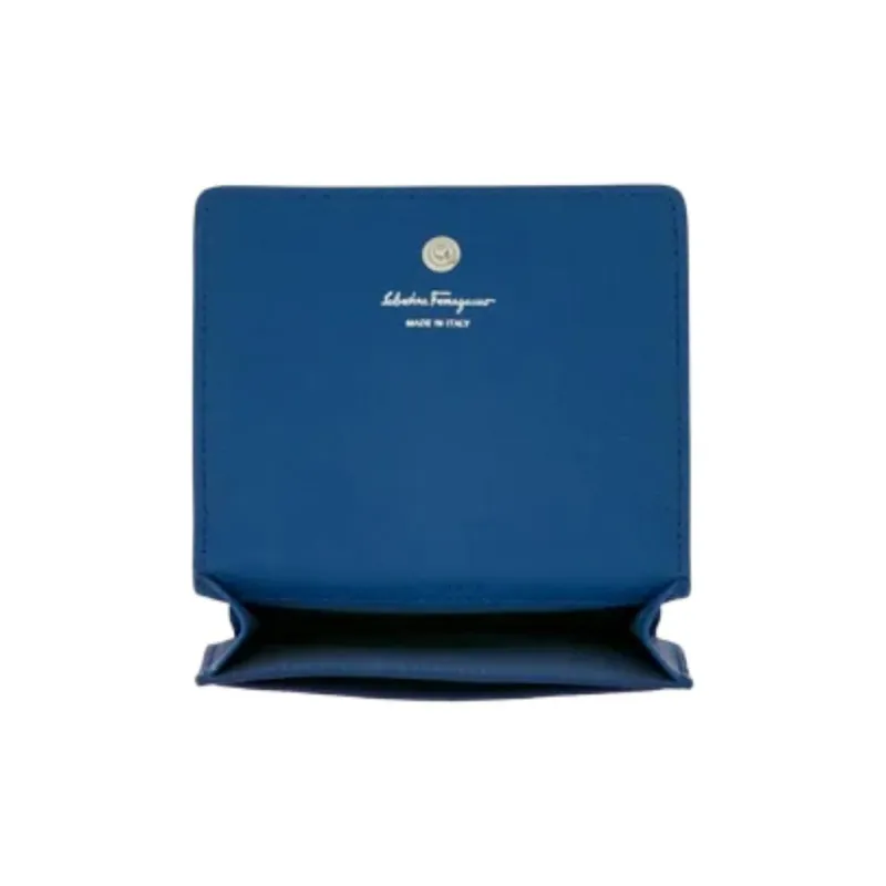 FERRAGAMO Calfskin Card Holder Regular Unisex Blue-3