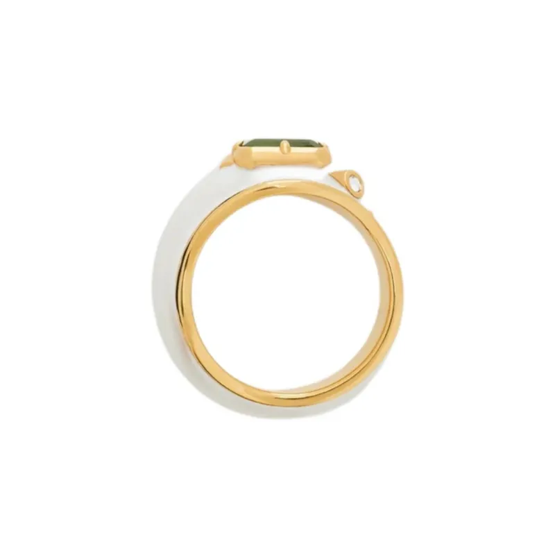 LOEWE Sterling Silver, Enamel, Crystal, Jade Rings Unisex Gold-2