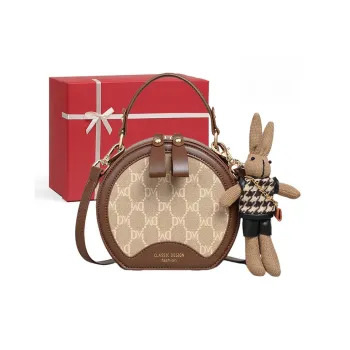 CNNCOO Synthetic Leather Small Round Bag, One Shoulder Handbag Women's Coffee