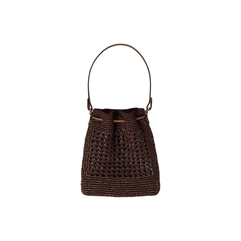 MIU MIU Raffia Fiber Bucket Bag Handbag Mini Women's Cocoa Brown & Natural-1