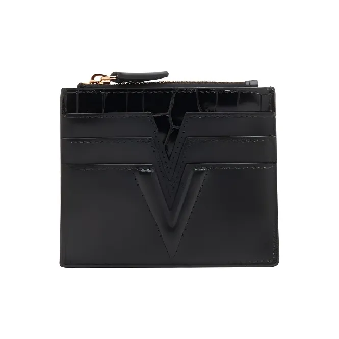 VERSACE Leather Card Holder Men's Black-1