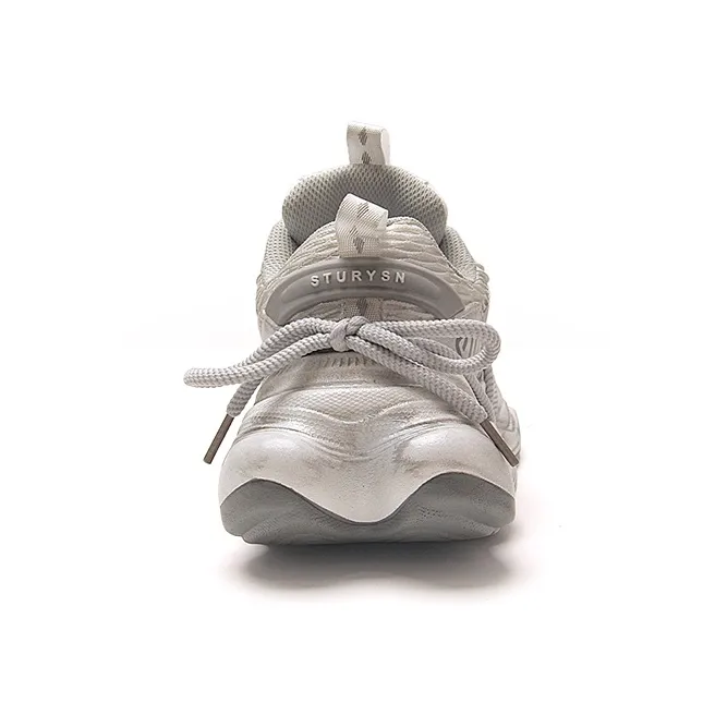 STUR YSN Abrasion Resistant Breathable Low Top Chunky Sneakers Unisex White Distressed-4