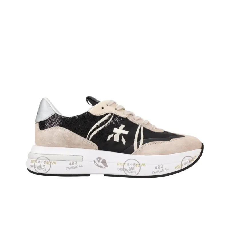 PREMIATA Cassie 6720 Abrasion Resistant Low Top Casual Shoes Women's Beige Black-1
