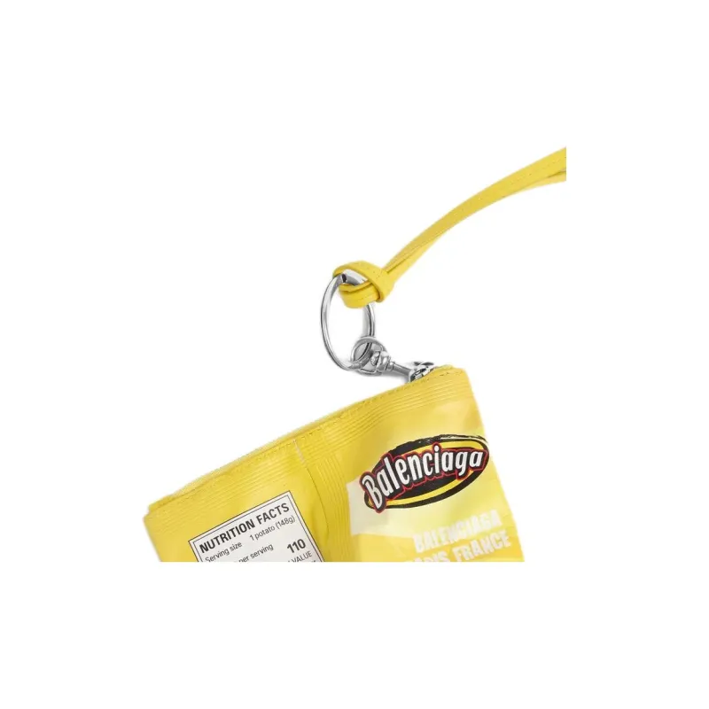 Balenciaga Shiny Cow Leather Cell Phone Pouch Unisex Yellow-4