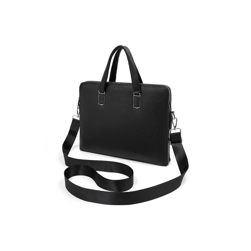 Old Man's Head Cow Leather Briefcase Men's Black-3