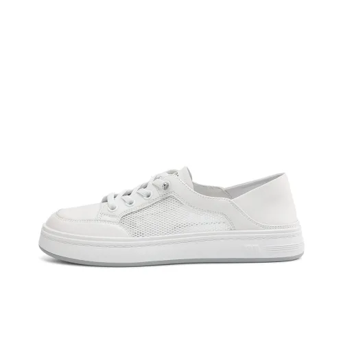 BOERDIQI Abrasion Resistant, Breathable, Lightweight Low Top Skateboard Shoes Women's White