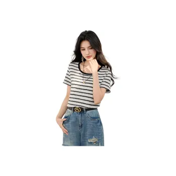La Chapelle T Shirts Women's Black White Stripes