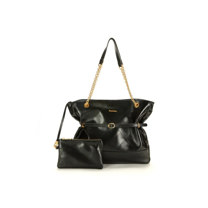 AQUASCUTUM Cow Leather Shoulder Bag Women's Black-0