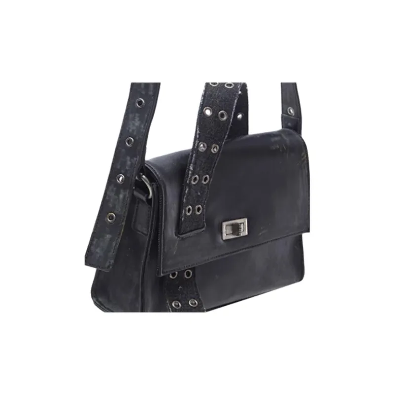 Emotional World Top Grain Cow Leather One Shoulder Handbag Trumpets Unisex Black-2