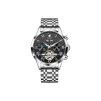 Playboy Explorer Collection Mechanical Movement Stainless Steel Watchband Watch Men's Watches Black Dial