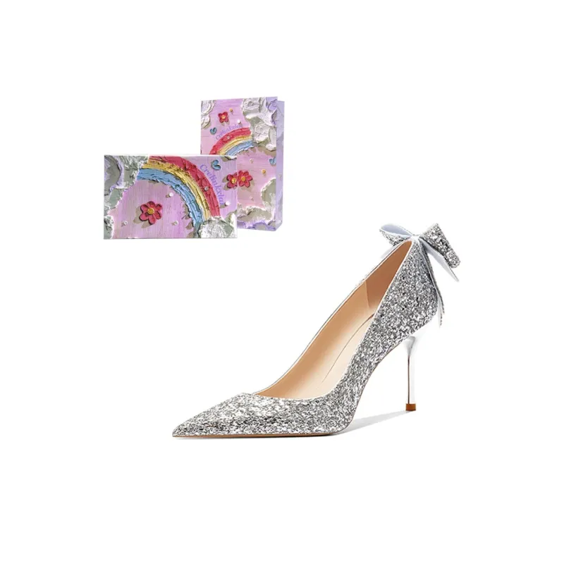Crelinkxlat French Fairy Soft Pointed Toe Elegance Evening Princess Crystal Slim Heel High Heels Women's-7