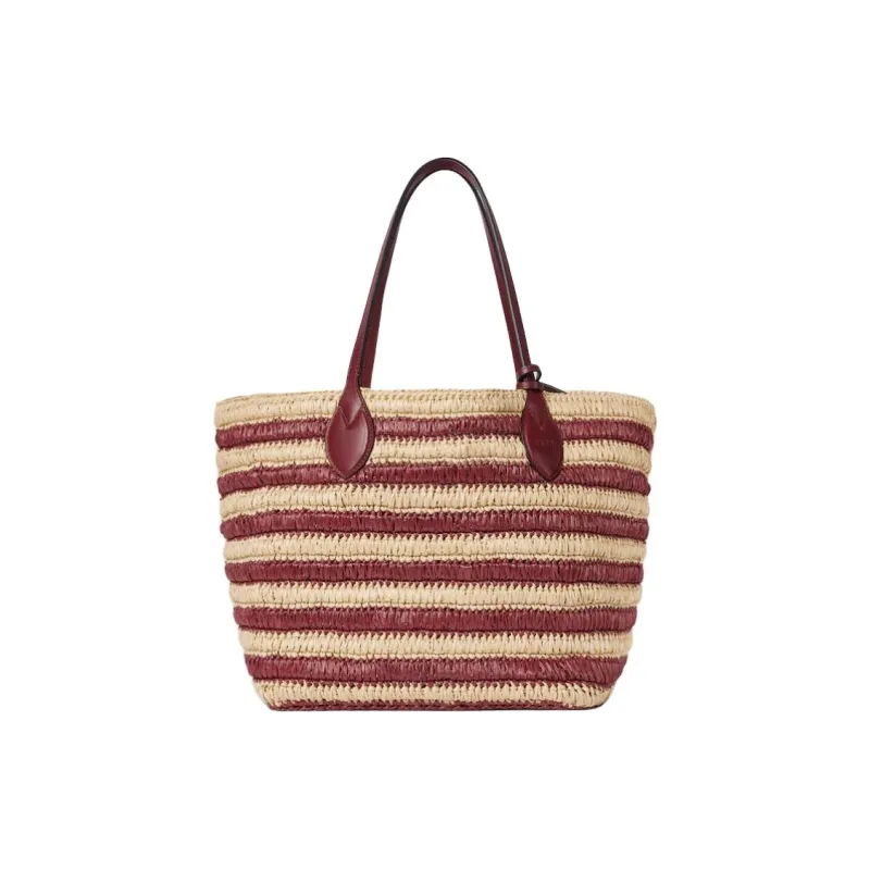 GUCCI Raffia Tote Bag, Shopping Bag, Shoulder Bag Medium Size Women's Beige & Red-4