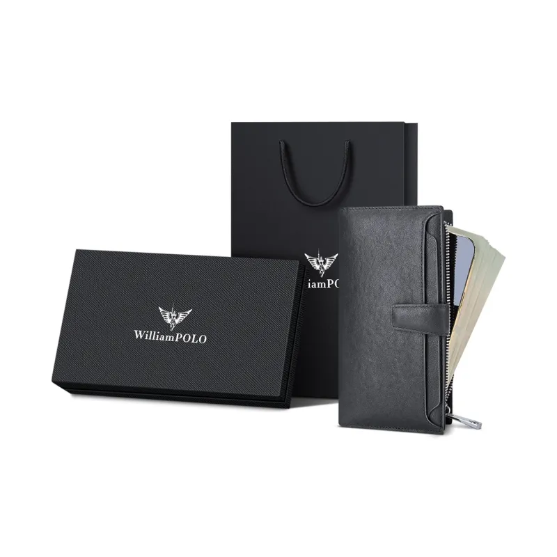 WilliamPOLO Cow Leather Wallet Men's Black/Coffee-5