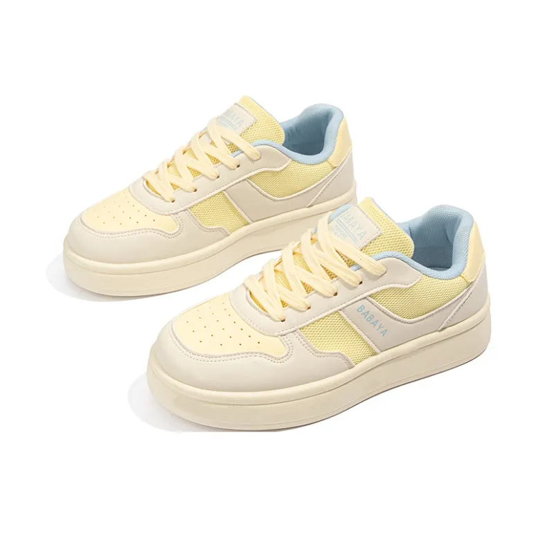 BABAYA KIDS Slip Resistant Shock Absorbers Lightweight Low Top Skateboard Shoes Women's Blue Yellow-3