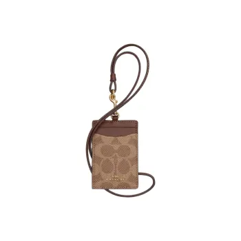 COACH Lanyard Coated Canvas Card Holder Mini Women's Tawny & Brown