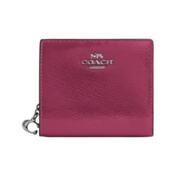 COACH Snap Wallet Patent Leather Wallet Mini Women's Silver & Pink