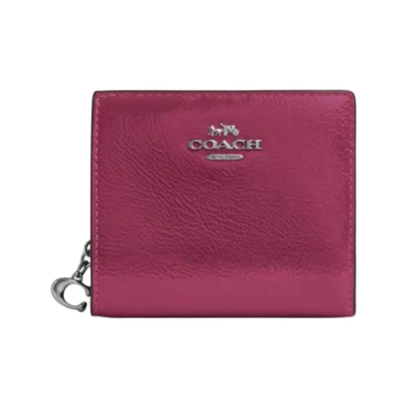 COACH Snap Wallet Patent Leather Wallet Mini Women's Silver & Pink-0