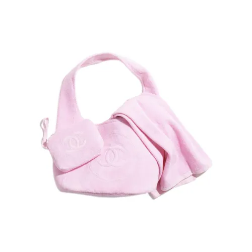 CHANEL White Cotton Beach Bag Handbag Women's Pink