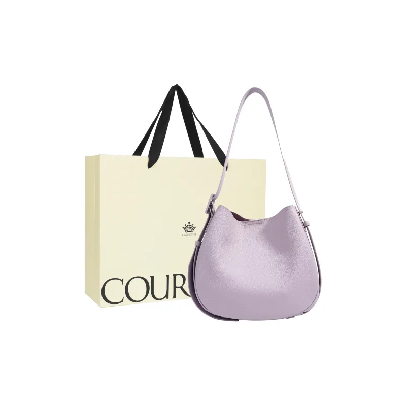 COURONNE Top Grain Cow Leather Tote Bag, Shoulder Bag Women's Black/White/Elephant Gray/Lavender-12