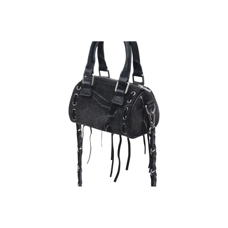 Emotional World Cow Leather Bowling Bag, Shoulder Bag, Crossbody Bag, Handbag Trumpets Women's Black-2