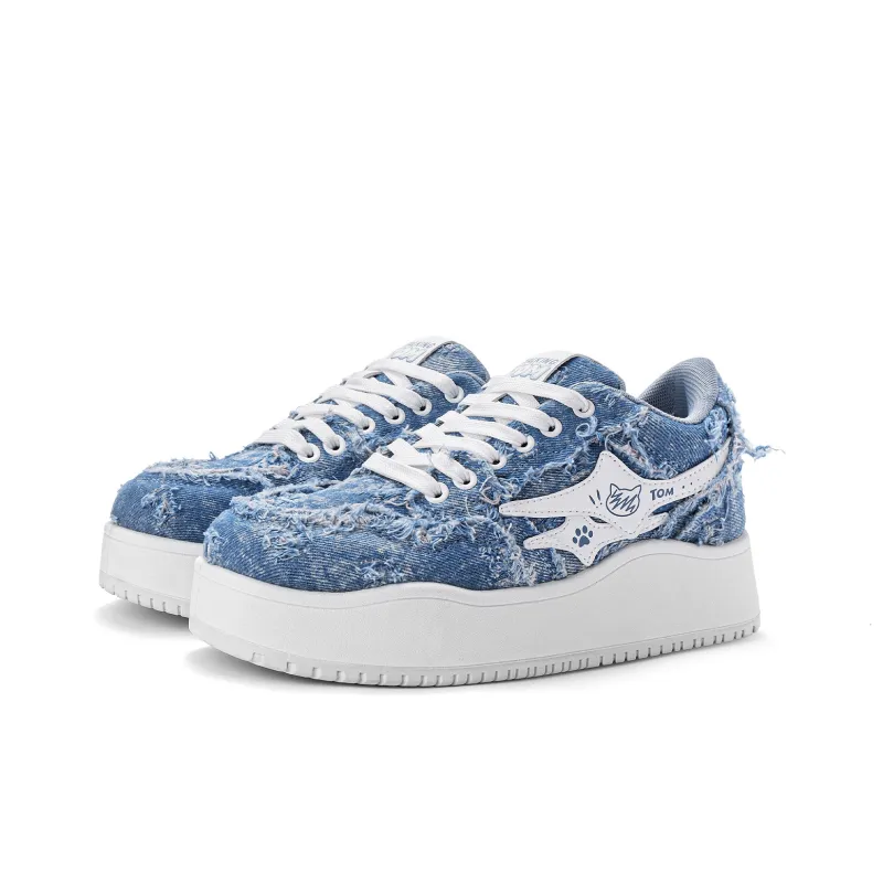 TALKING TOM Abrasion Resistant Breathable Low Top Skateboard Shoes Unisex Denim Blue-9