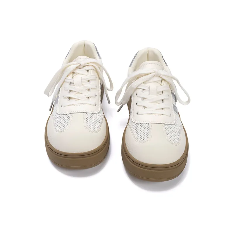 EXULL Q Lightweight Breathable Height Increasing Low Top Skateboard Shoes Women's Beige Silver-2
