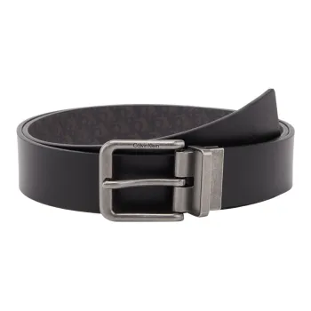 CALVIN KLEIN Split Cow Leather Belts Men's Space Black/Fine Grained Gray 3.5cm