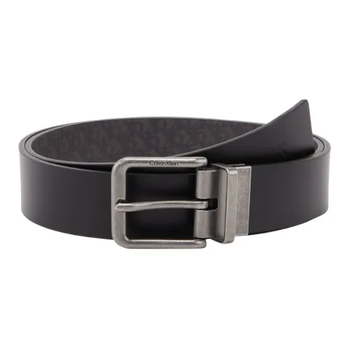 CALVIN KLEIN Split Cow Leather Belts Men's Space Black/Fine Grained Gray 3.5cm
