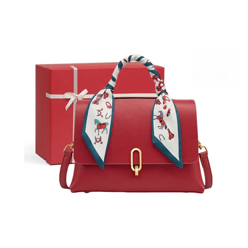 CNNCOO Cow Leather Shoulder Bag, Crossbody Bag, Handbag Women's Apricot/Red-6
