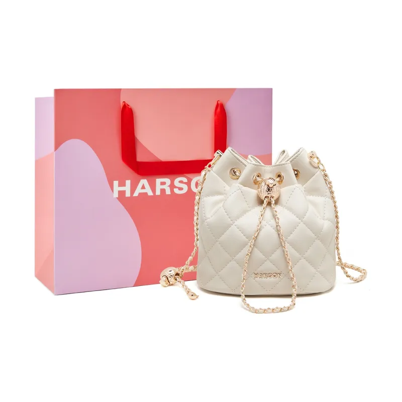 HARSON Synthetic Leather Crossbody Bag Bucket Bag Regular Women's Black Ecru Pink-7