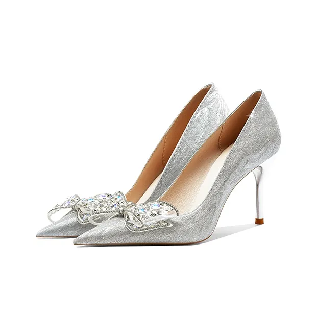 Crelinkxlat French Fairy Soft Minimalist Style High Heels Women's Silver-13