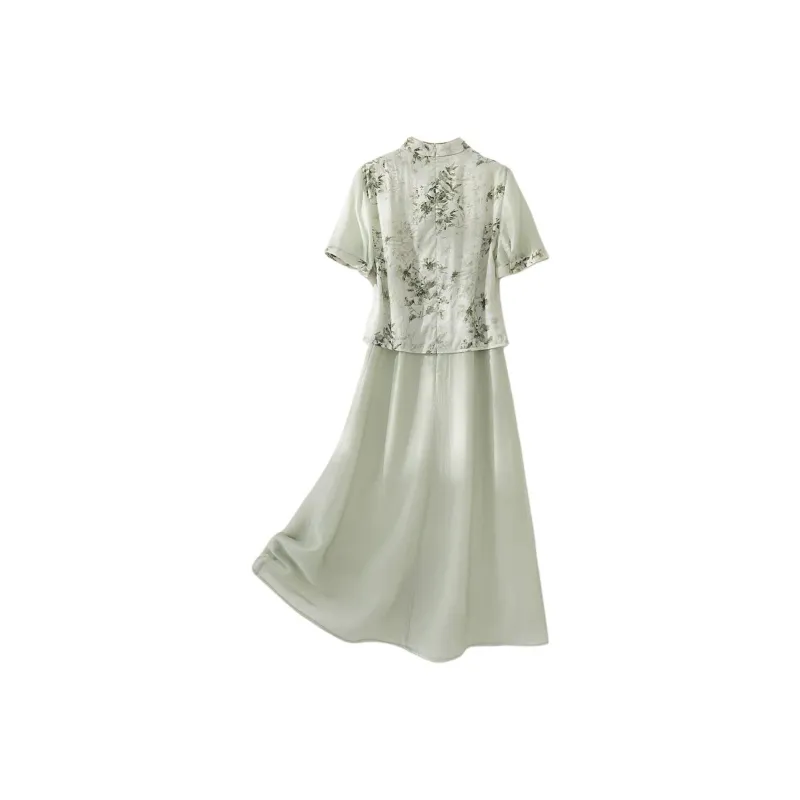 IHIMI Short Sleeved Dress Women's Elegant Aqua Green-1