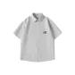 [Short-Sleeved Stripes Shirt]Gray White Stripes (Hb Lightweight Letter Chest Badge)