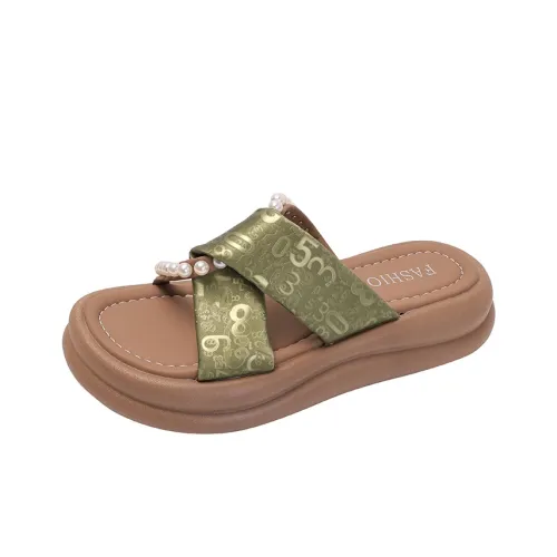 AJPAP Leather Patchwork Embroidery Slide Slippers Women's