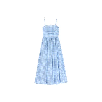 Wen Shan Slip Dress Women's Blue White Plaid