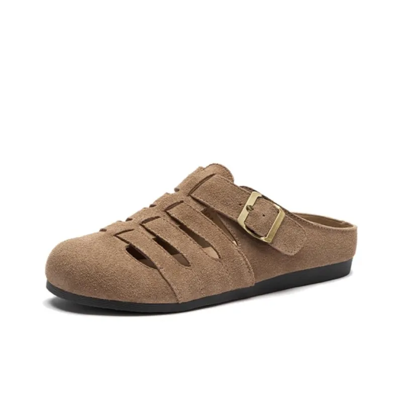 Hotwind Rubber Sole Abrasion Resistant Closed Toe Slippers Women's Brown-1