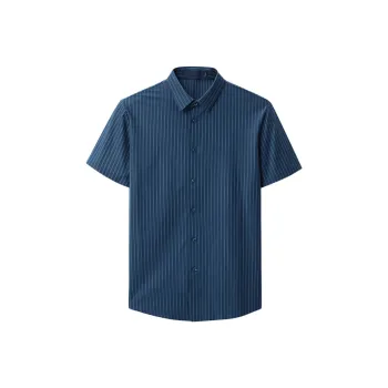 ARTSDON Shirts Men Navy Blue Stripes