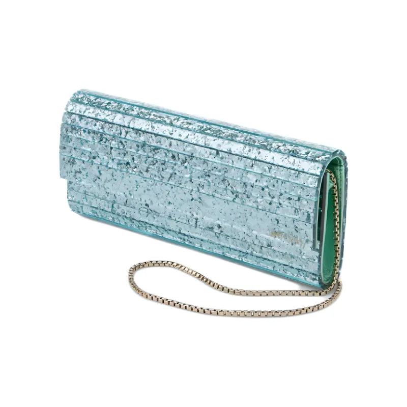 Jimmy Choo With Rubber And Sheepskin Clutch, Crossbody Bag, Shoulder Bag Trumpets Women's Aqua Green-1