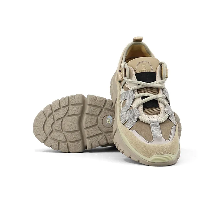 ZSBELLA Anti Slip And Wear Resistant Height Increasing Low Top Chunky Sneakers Women's Khaki-3