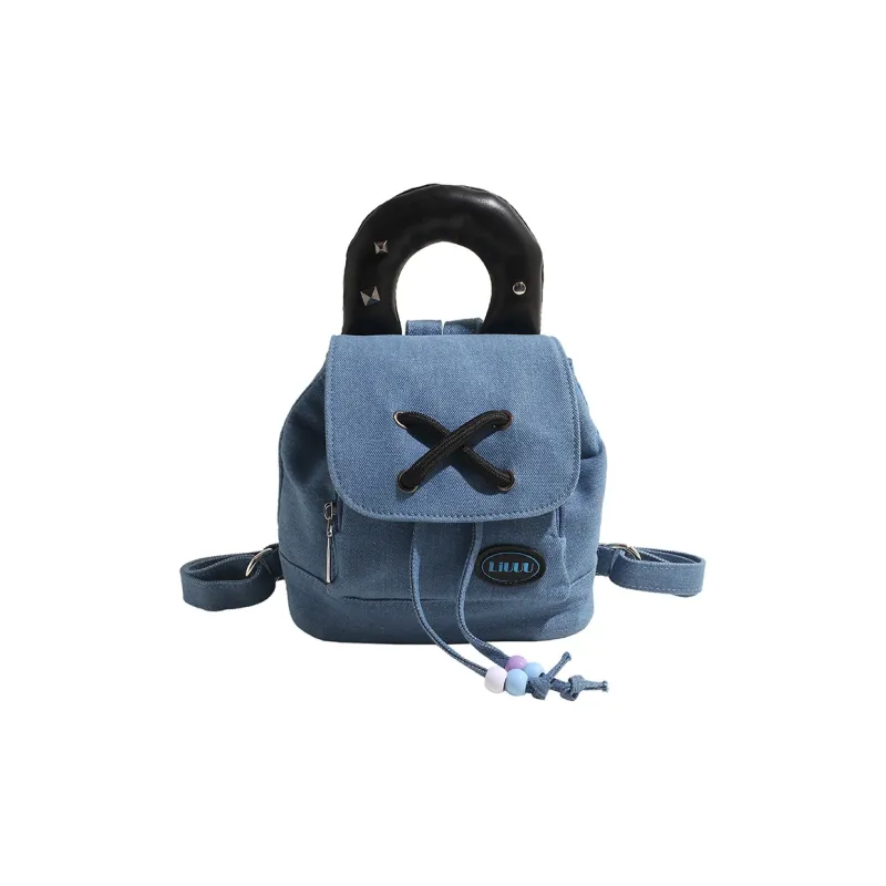 DCLOUD Denim Backpack Handbag Women's Light Blue/Dark Blue-4