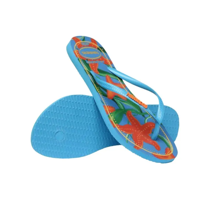Havaianas Rubber Sole Abrasion Resistant Flip Flops Women's Blue-4