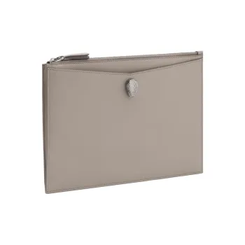 BVLGARI Serpenti Forever Cow Leather Clutch Women's Gray